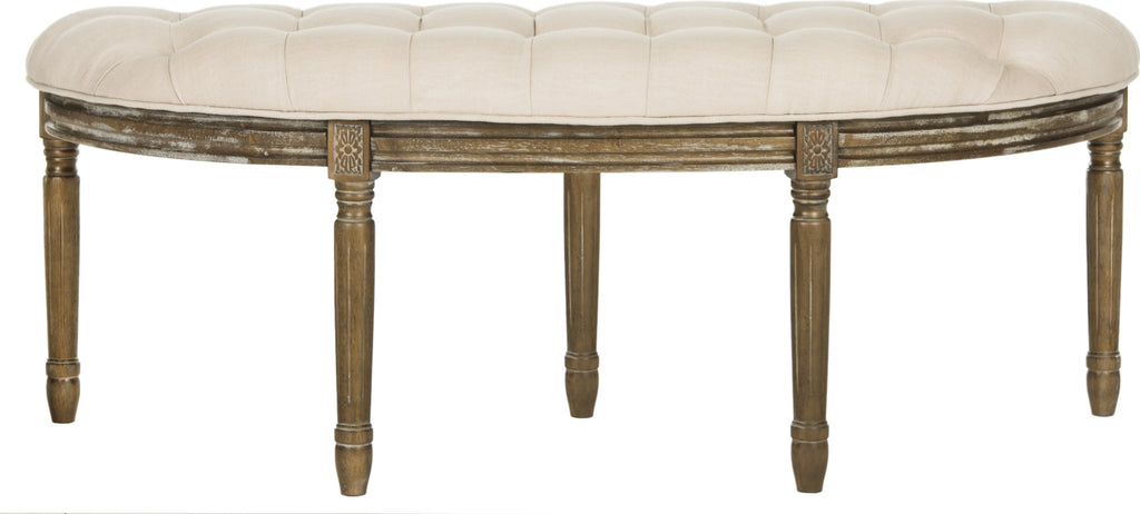 Safavieh Abilene Tufted Rustic Semi Circle Bench Beige and Oak Furniture main image