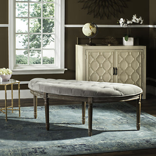 Safavieh Abilene Tufted Rustic Semi Circle Bench Grey and Oak  Feature