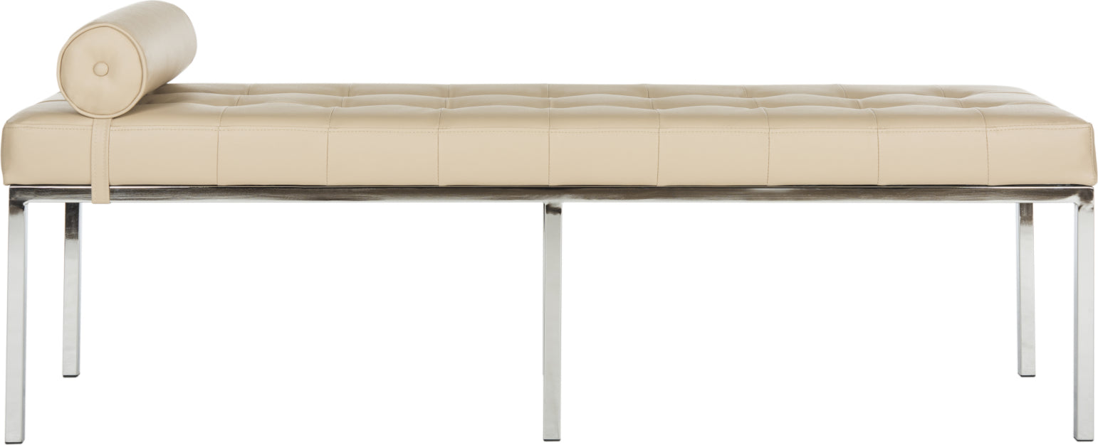 Safavieh Xavier Leather Tufted Bench With Pillow Beige Furniture main image