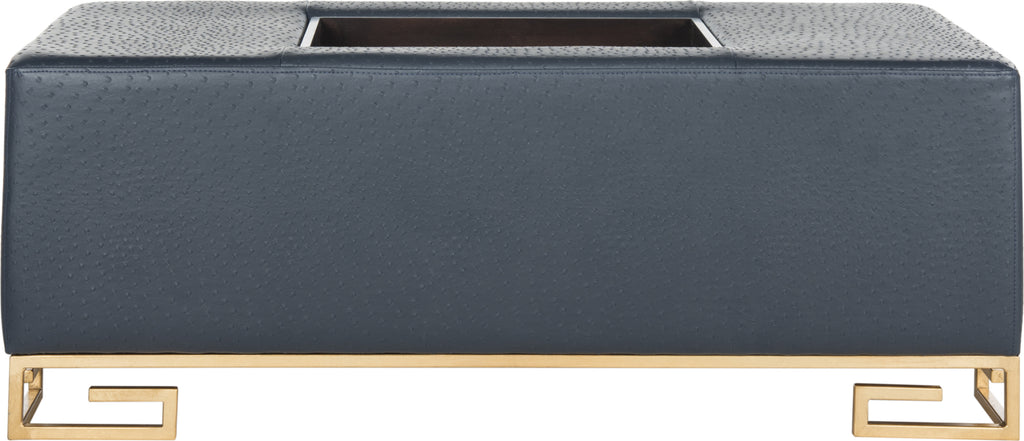 Safavieh Julian Faux Ostrich Tray Ottoman/Coffee Table Navy and Espresso Furniture main image