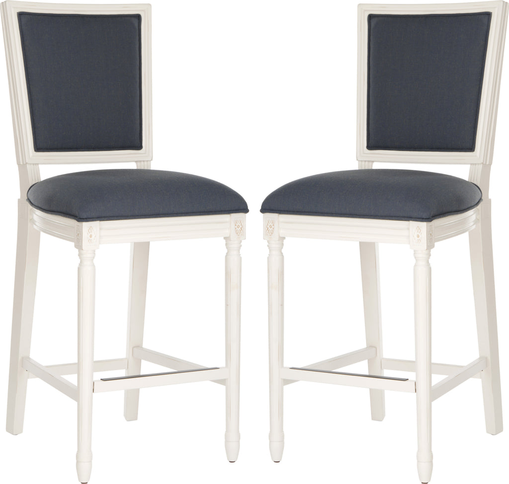 Safavieh Buchanan Rectangle Bar Stool Navy and Distressed White  Feature