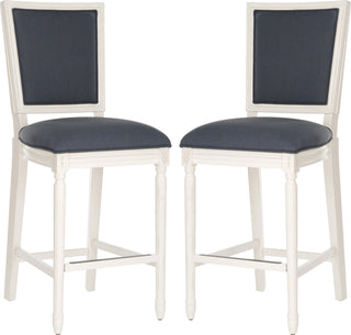 Safavieh Buchanan Rectangle Bar Stool Navy and Distressed White  Feature