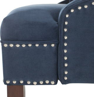 Safavieh Zoey Velvet Settee With Silver Nailheads Navy and Espresso Furniture 