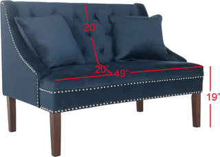 Safavieh Zoey Velvet Settee With Silver Nailheads Navy and Espresso Furniture 