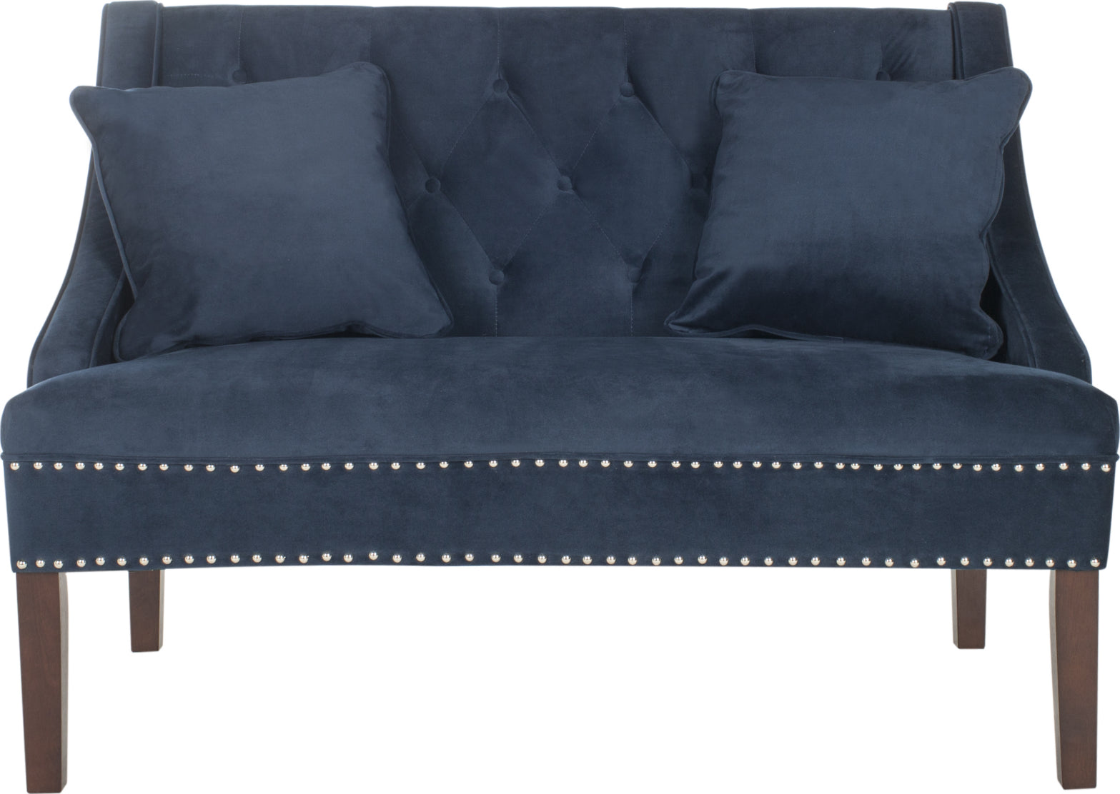 Safavieh Zoey Velvet Settee With Silver Nailheads Navy and Espresso Furniture main image