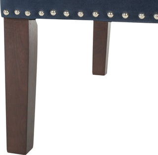 Safavieh Zoey Velvet Settee With Silver Nailheads Navy and Espresso Furniture 