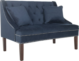 Safavieh Zoey Velvet Settee With Silver Nailheads Navy and Espresso Furniture 