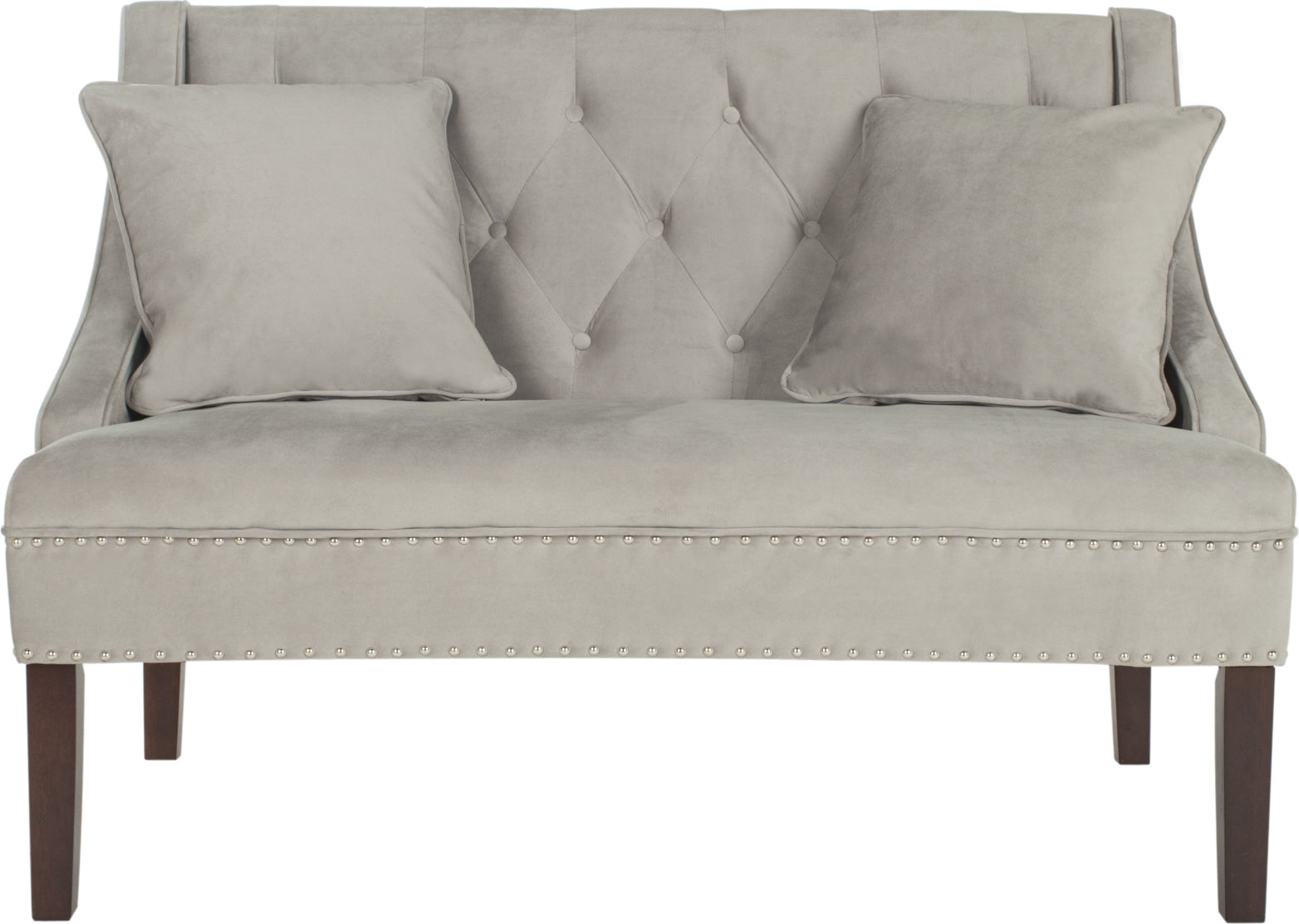 Safavieh Zoey Velvet Settee With Silver Nailheads Grey and Espresso Furniture main image