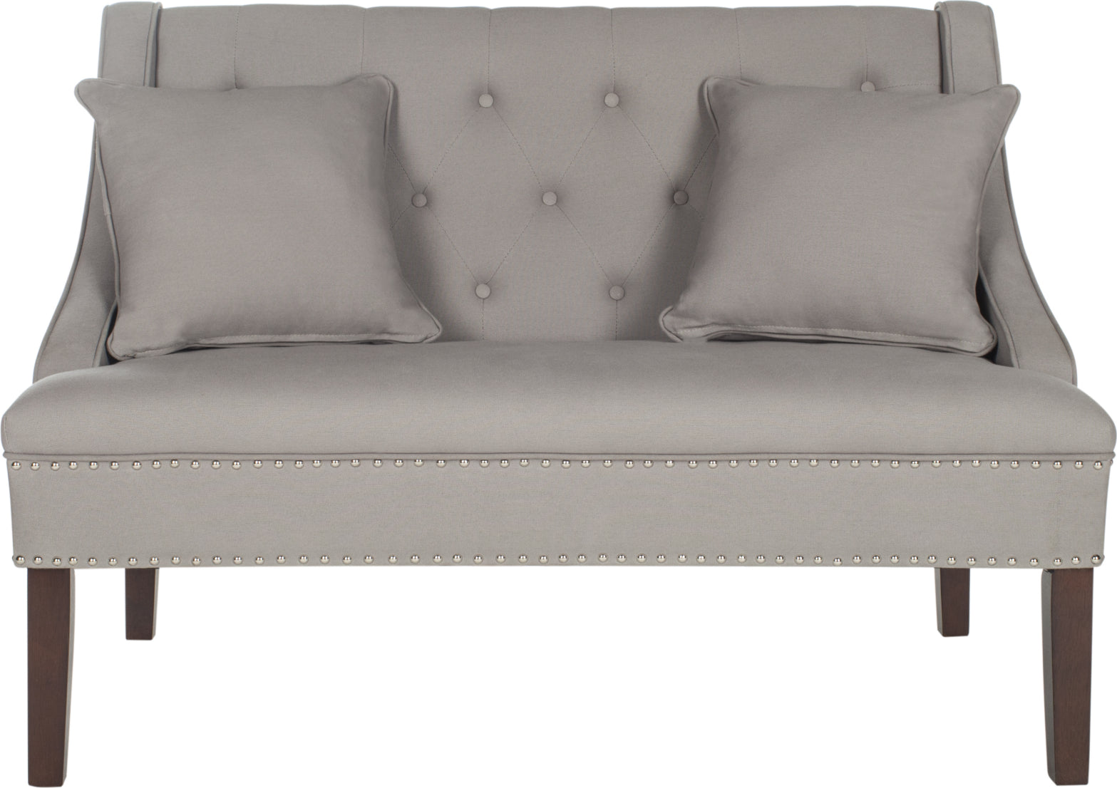 Safavieh Zoey Linen Settee With Silver Nailheads Taupe and Espresso Furniture main image