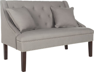 Safavieh Zoey Linen Settee With Silver Nailheads Taupe and Espresso Furniture 