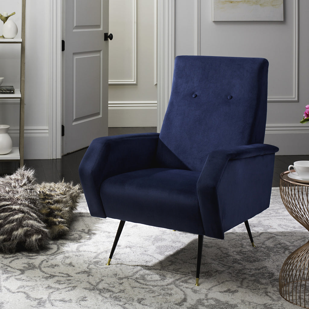 Safavieh Aida Velvet Retro Mid Century Accent Chair Navy