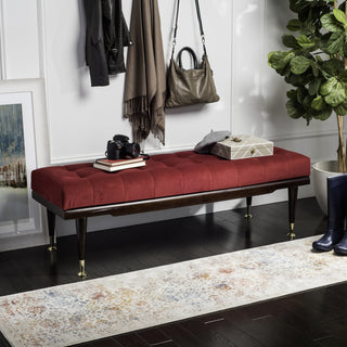 Safavieh Elita Velvet Gold Cap Bench Maroon and Espresso  Feature