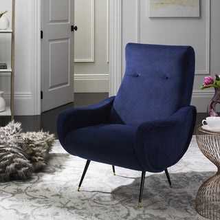 Safavieh Elicia Velvet Retro Mid Century Accent Chair Navy  Feature