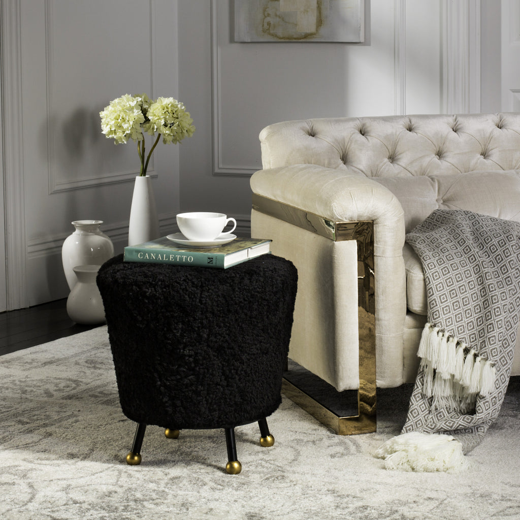 Safavieh Oriana Retro Sheepskin Ottoman Black Furniture  Feature
