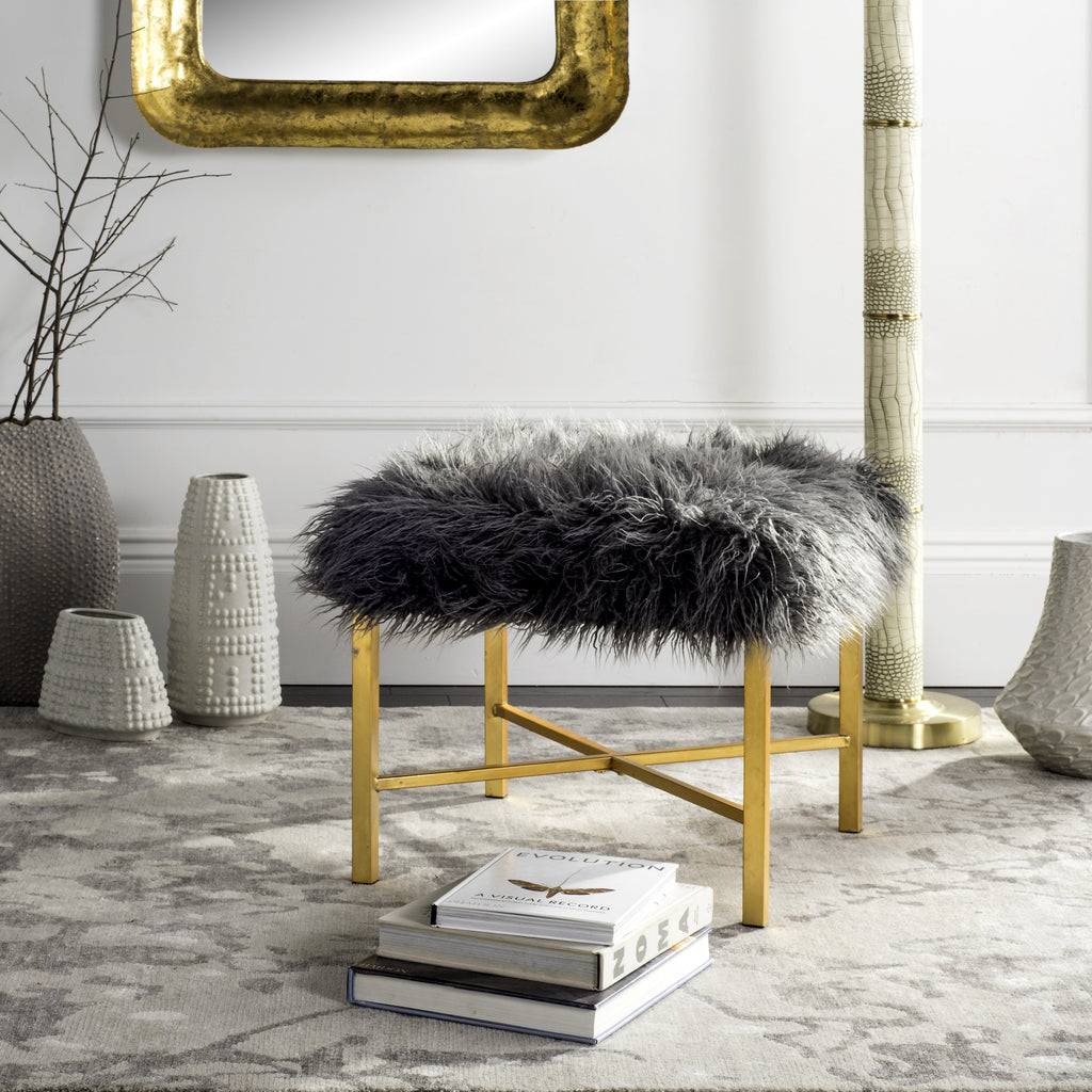 Safavieh Horace Faux Sheepskin X-Square Bench Grey Furniture  Feature