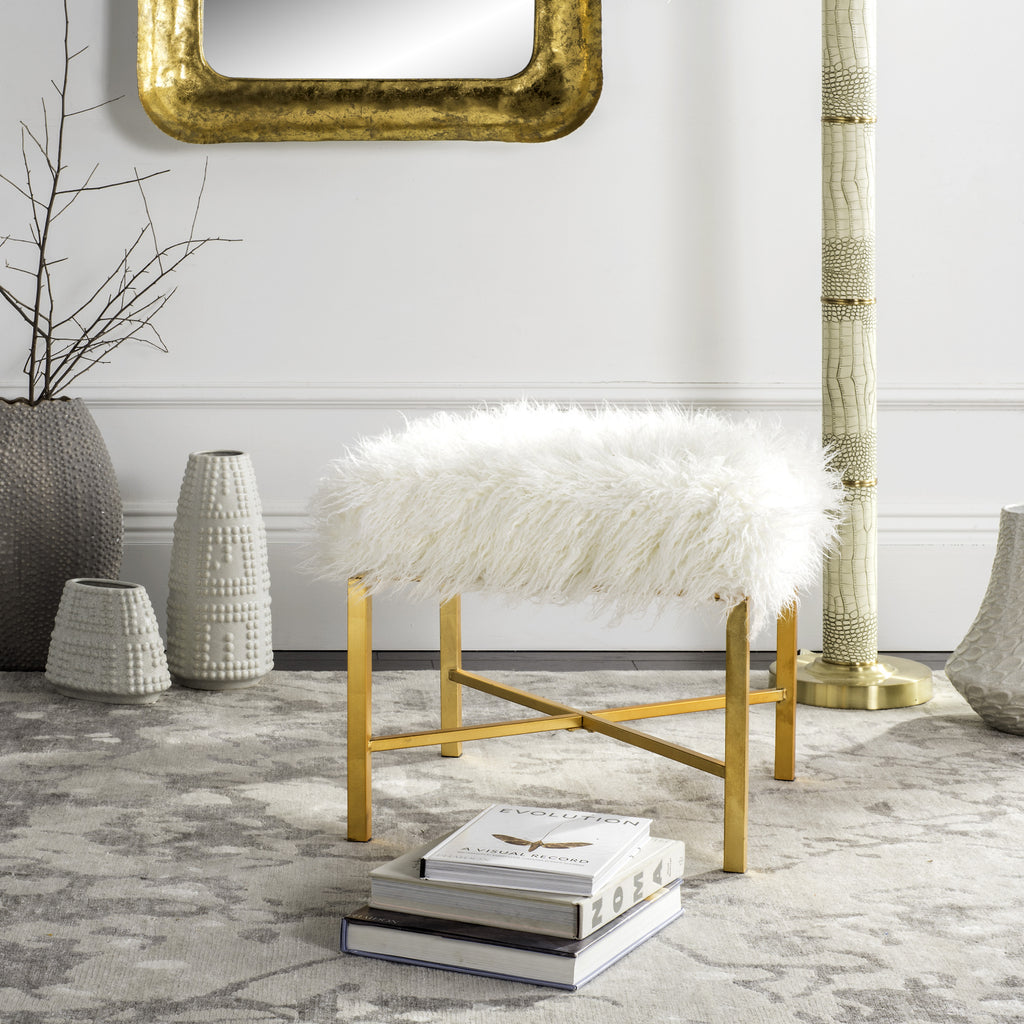 Safavieh Horace Faux Sheepskin X-Square Bench White Furniture  Feature