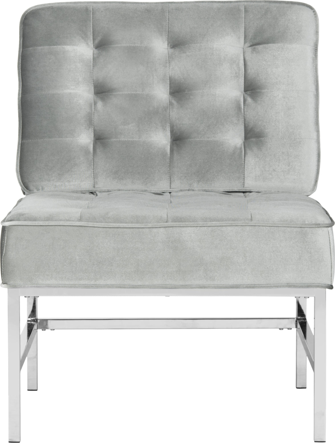 Safavieh Ansel Modern Tufted Linen Chrome Accent Chair Light Grey Furniture main image