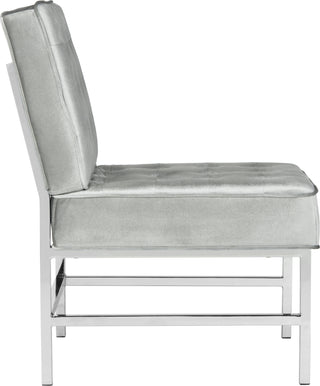 Safavieh Ansel Modern Tufted Linen Chrome Accent Chair Light Grey Furniture 