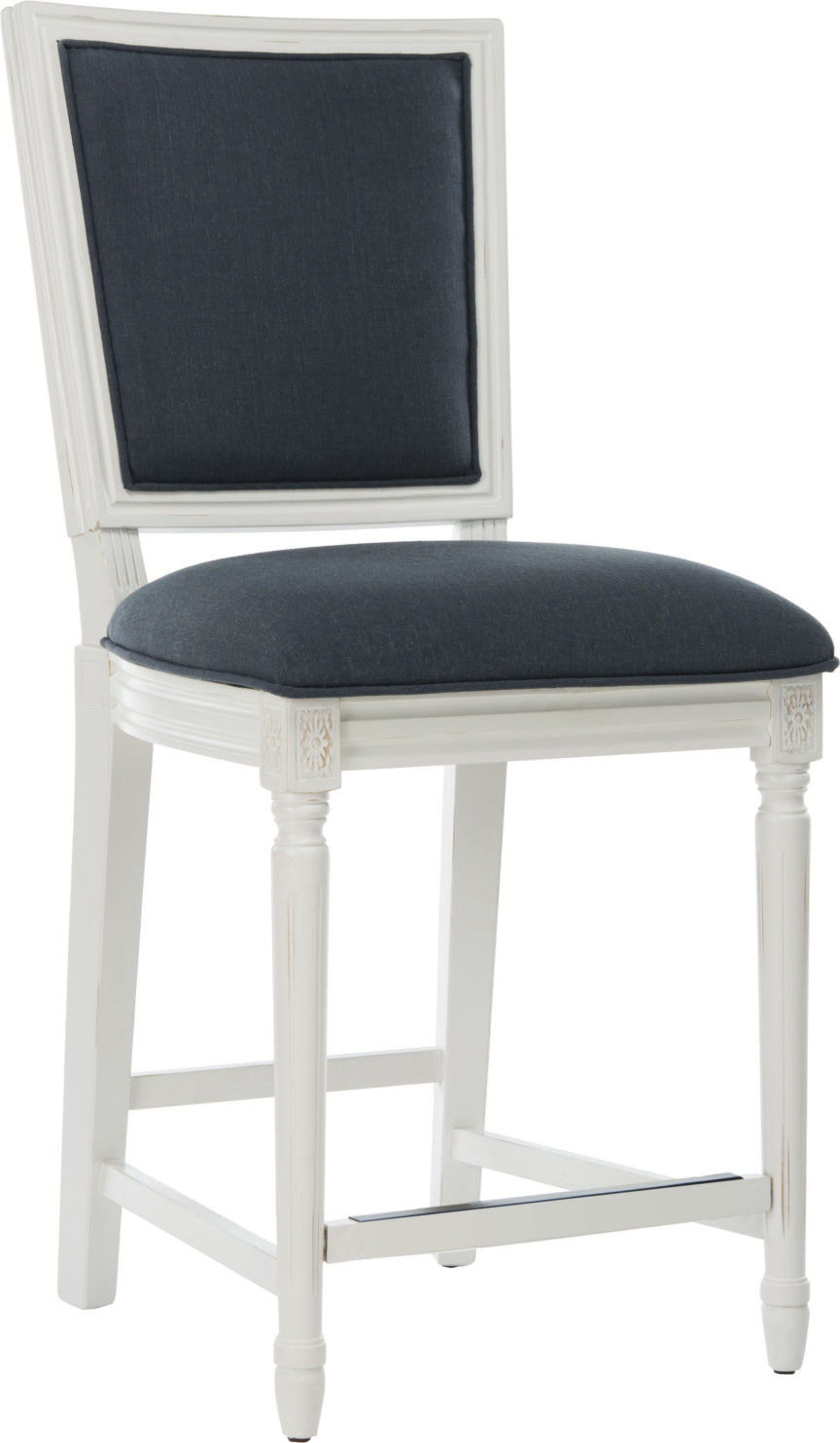 Safavieh Buchanan Rectangle Counter Stool Navy and Distressed White  Feature