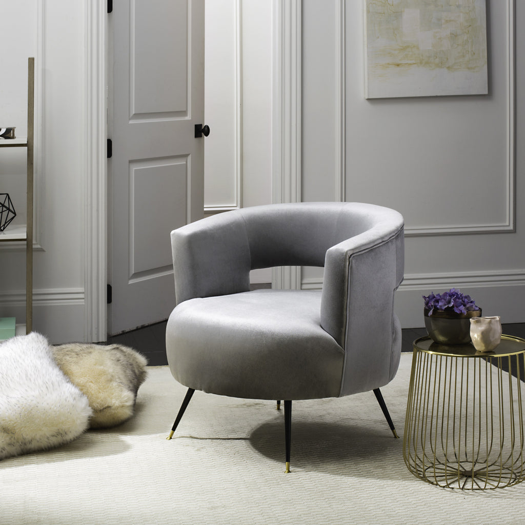 Safavieh Manet Velvet Retro Mid Century Accent Chair Light Grey  Feature