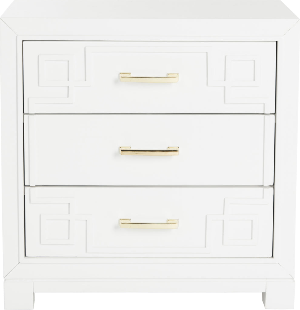 Safavieh Raina Three Drawer Greek Key Night Stand White Furniture main image