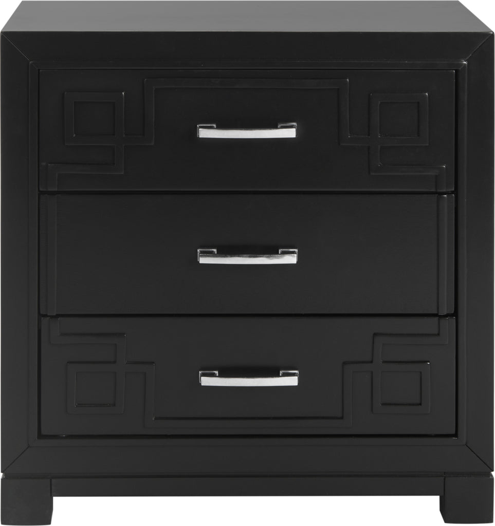 Safavieh Raina Three Drawer Greek Key Night Stand Black Furniture main image