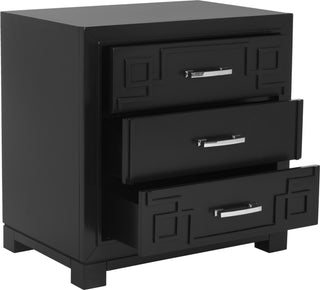 Safavieh Raina Three Drawer Greek Key Night Stand Black Furniture 