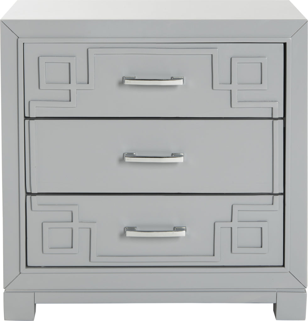 Safavieh Raina Three Drawer Greek Key Night Stand Grey Furniture main image