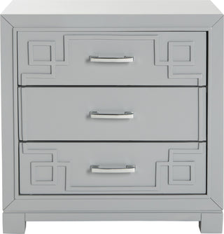 Safavieh Raina Three Drawer Greek Key Night Stand Grey Furniture main image