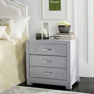 Safavieh Raina Three Drawer Greek Key Night Stand Grey  Feature