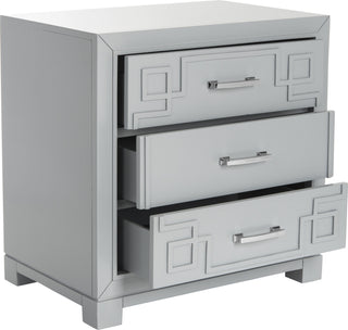 Safavieh Raina Three Drawer Greek Key Night Stand Grey Furniture 