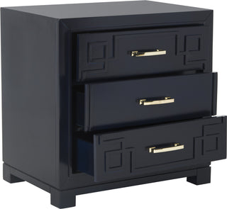 Safavieh Raina Three Drawer Greek Key Night Stand Navy Furniture 