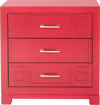 Safavieh Raina Three Drawer Greek Key Night Stand Red Furniture main image