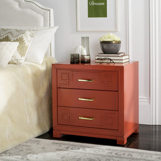 Safavieh Raina Three Drawer Greek Key Night Stand Red  Feature