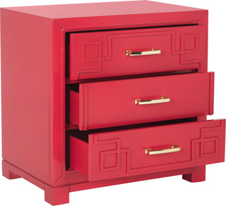 Safavieh Raina Three Drawer Greek Key Night Stand Red Furniture 