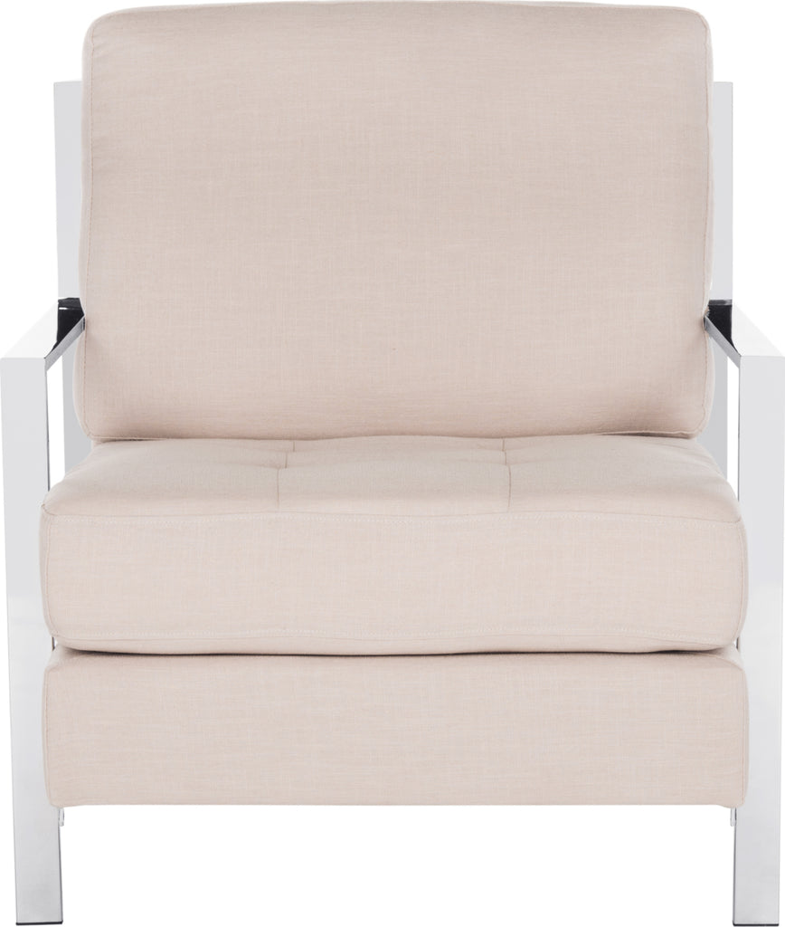 Safavieh Walden Modern Tufted Linen Chrome Accent Chair Beige Furniture main image