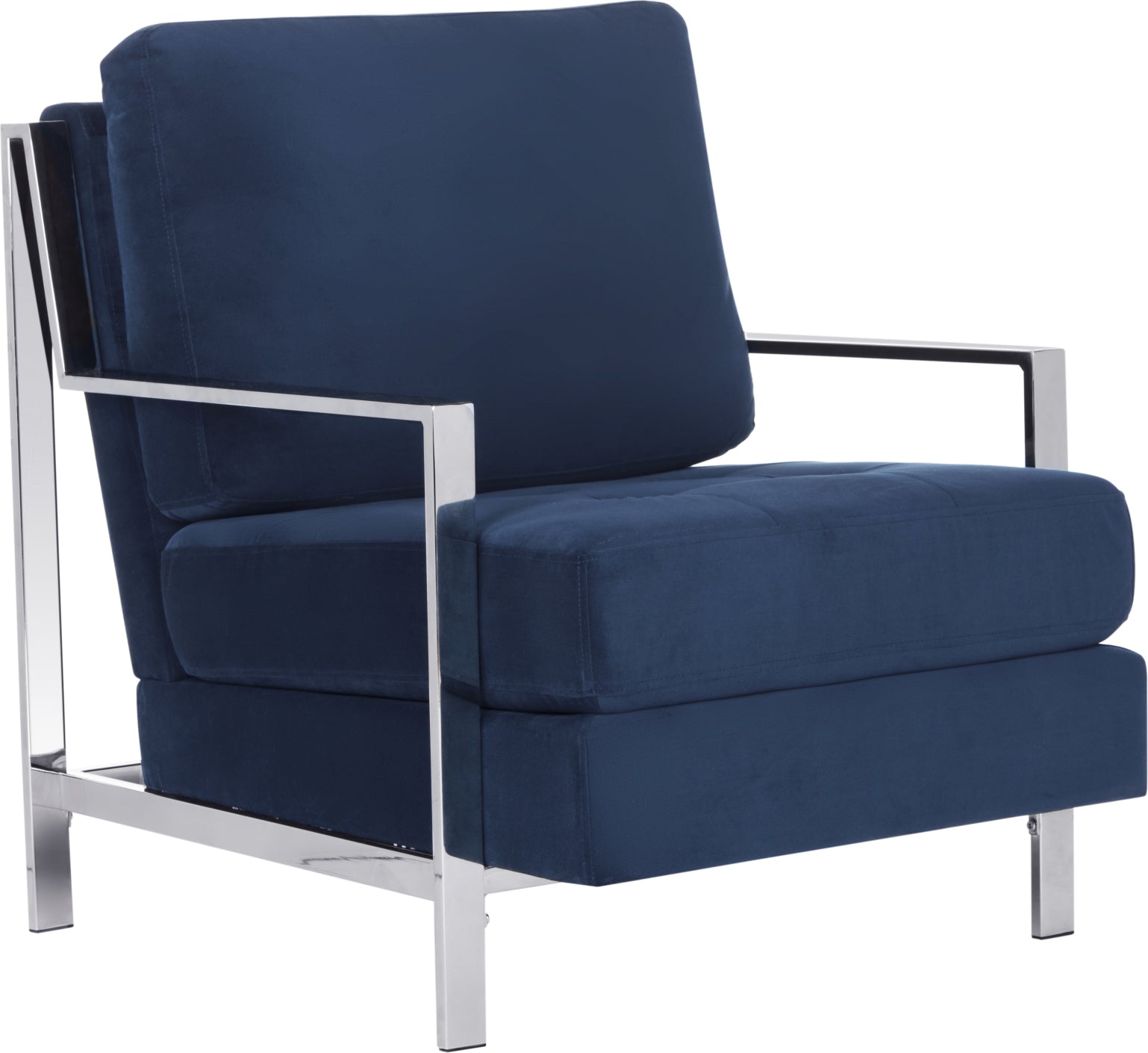 Safavieh Walden Modern Tufted Velvet Chrome Accent Chair Navy Furniture main image