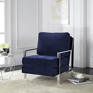 Safavieh Walden Modern Tufted Velvet Chrome Accent Chair Navy  Feature