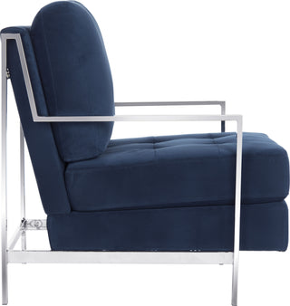 Safavieh Walden Modern Tufted Velvet Chrome Accent Chair Navy Furniture 