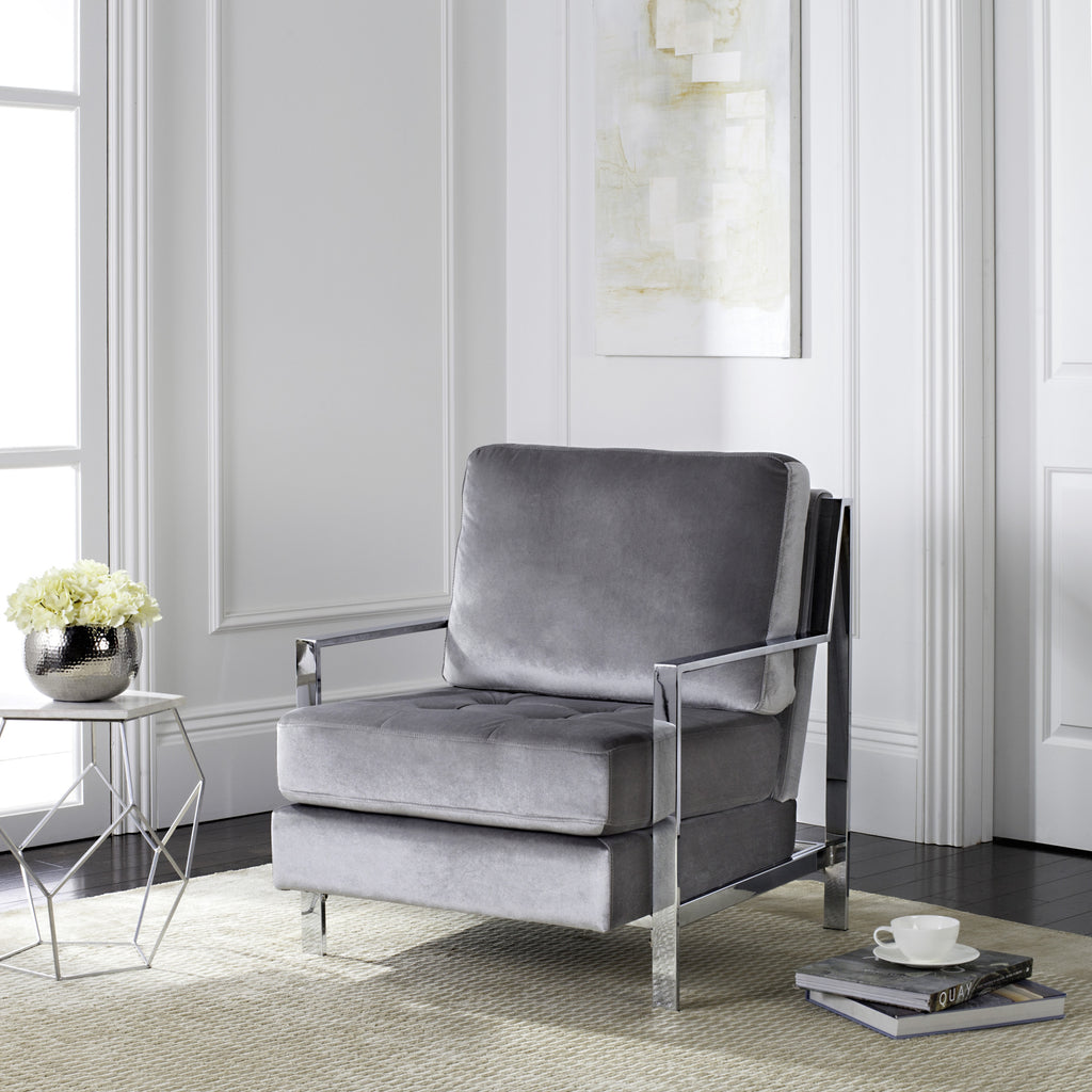 Safavieh Walden Modern Tufted Velvet Chrome Accent Chair Light