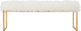 Safavieh Etta Faux Curly Sheepskin Bench White Furniture main image