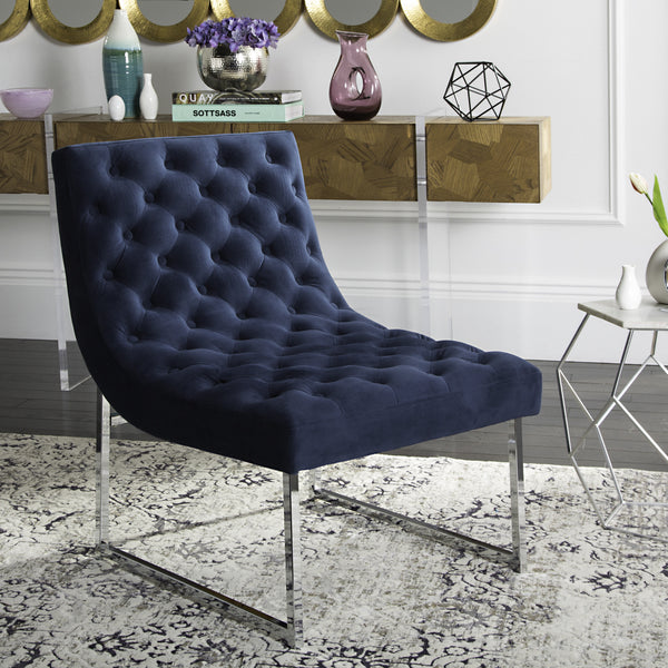 Safavieh Hadley Velvet Tufted Accent Chair Navy – Incredible Rugs and Decor