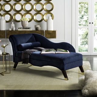 Safavieh Caiden Vevlet Chaise With Pillow Navy and Espresso  Feature