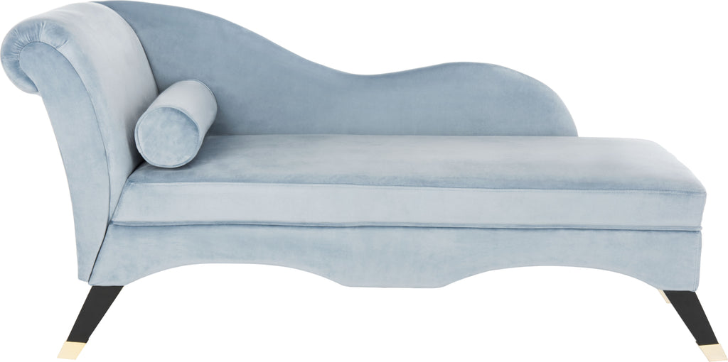 Safavieh Caiden Velvet Chaise With Pillow Slate Blue and Espresso Furniture main image