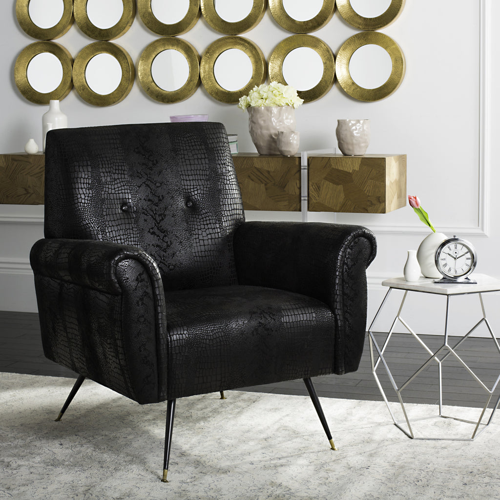 Safavieh Mira Retro Mid Century Faux Leather Accent Chair Black  Feature