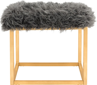 Safavieh Rowan Contemporary Glam Faux Sheepkin Square Ottoman Grey Furniture main image