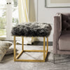 Safavieh Rowan Contemporary Glam Faux Sheepkin Square Ottoman Grey Furniture  Feature