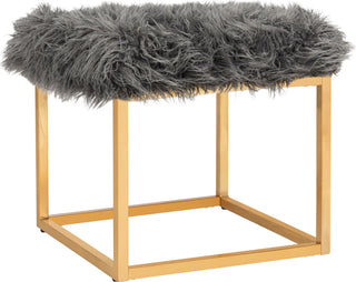 Safavieh Rowan Contemporary Glam Faux Sheepkin Square Ottoman Grey Furniture 