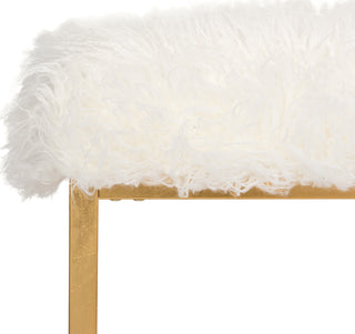 Safavieh Rowan Contemporary Glam Faux Sheepkin Square Ottoman White Furniture 