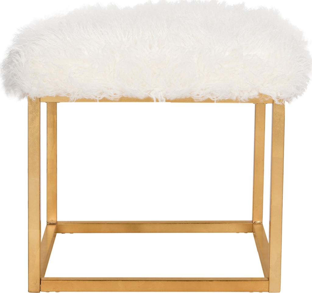 Safavieh Rowan Contemporary Glam Faux Sheepkin Square Ottoman White Furniture main image